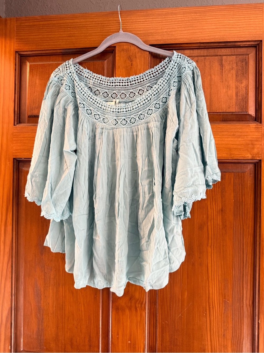 Anthropologie Light Blue Crochet Yoke Peasant Blouse